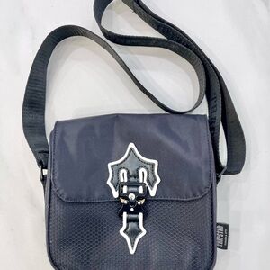 Black Men's Messenger Crossbody Bag with Decorative Buckle